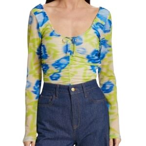 GANNI Floral Mesh Sheer Scoop Neck Top...Size 36/ US 4